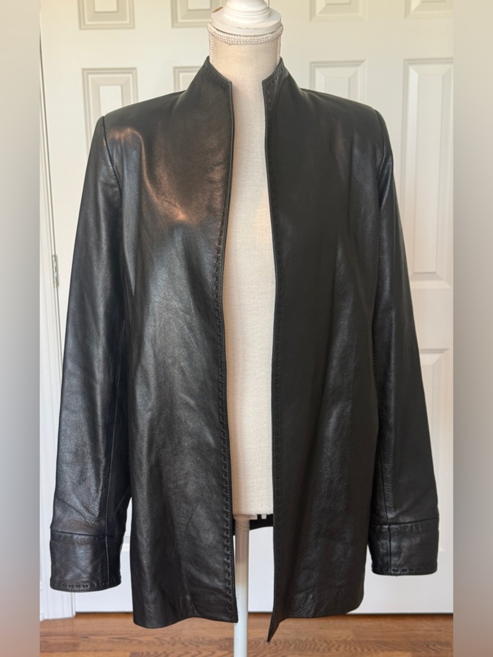 Vtg Dero by Rocco D'Amelio Black Genuine Leather Open Front Jacket Women Sz S
